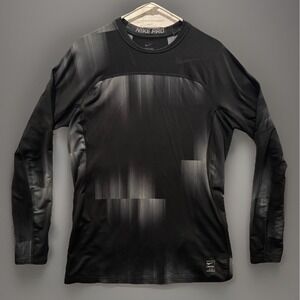 Nike Pro Mens Hyperwarm Fitted Shirt Sz M Black Active Dri Fit Compression Gym
